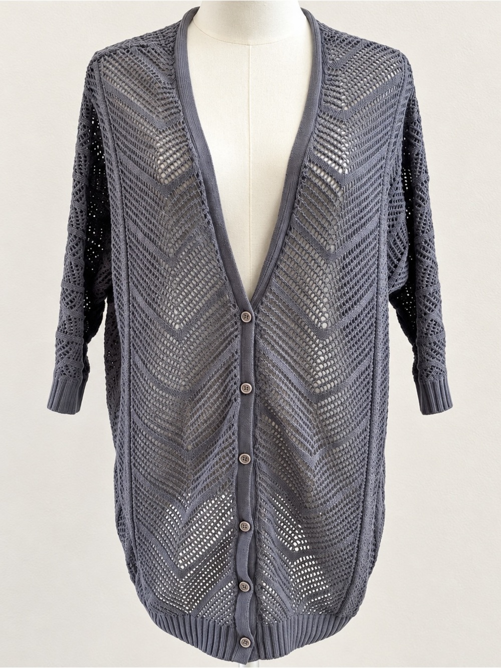 Torrid Open Knit Crochet Cardigan Women’s 2X Gray Lightweight Plus Size